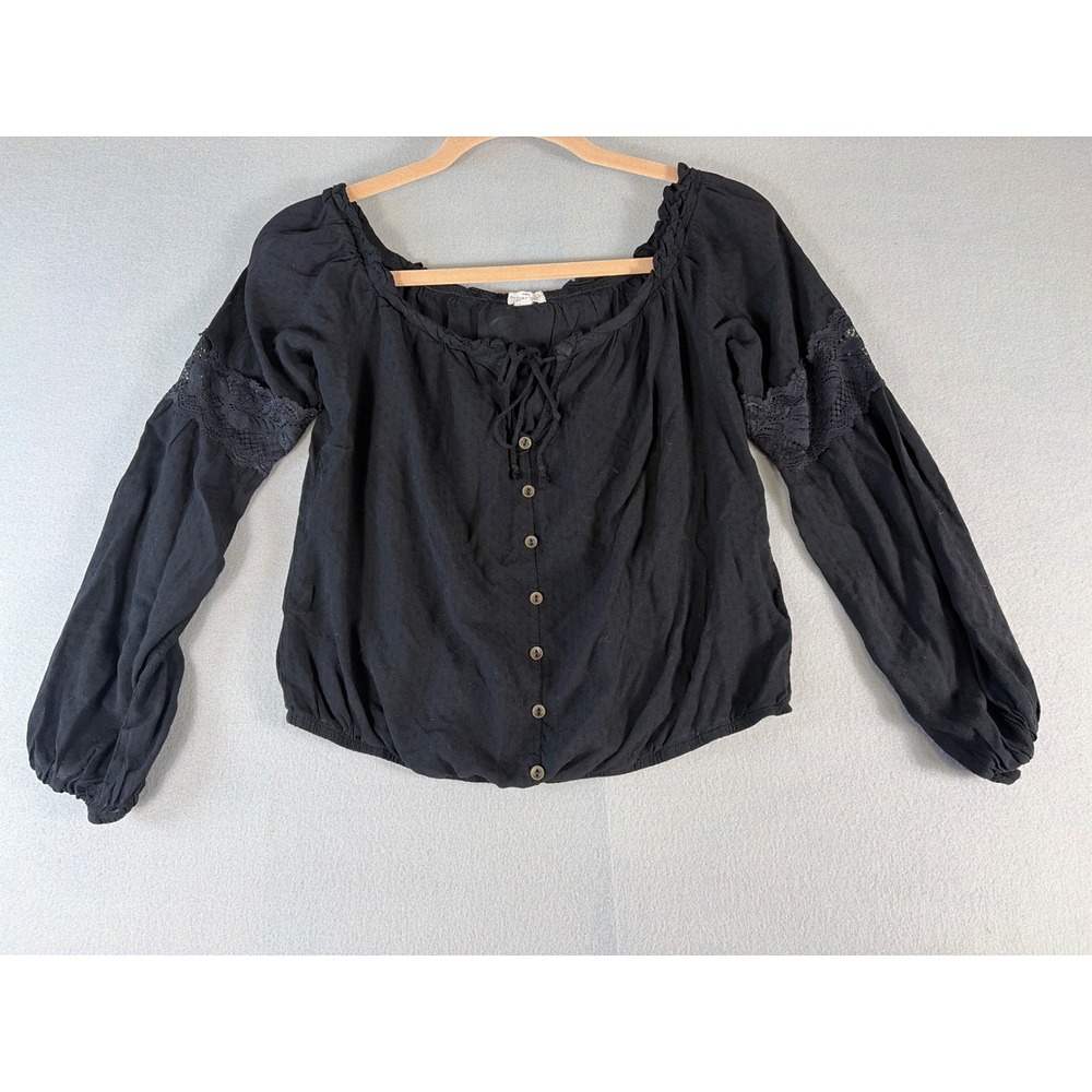 Mason & Belle Black Off The Shoulder Lace Sleeve Peasant Top Small JFW6044IVV